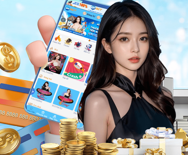 Hình ảnh quảng cáo của rikvip hiển thị nền tảng và các lợi ích